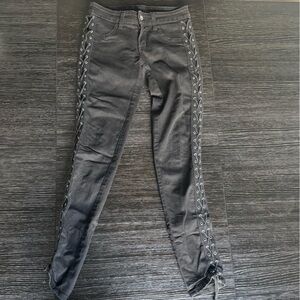 Stylish Black Skinny Pants with Lace-Up Detail